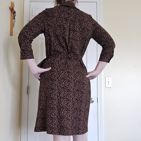 Talbots Animal Print Dress Tie Waist Large Stretch Large - Picture 6 of 10